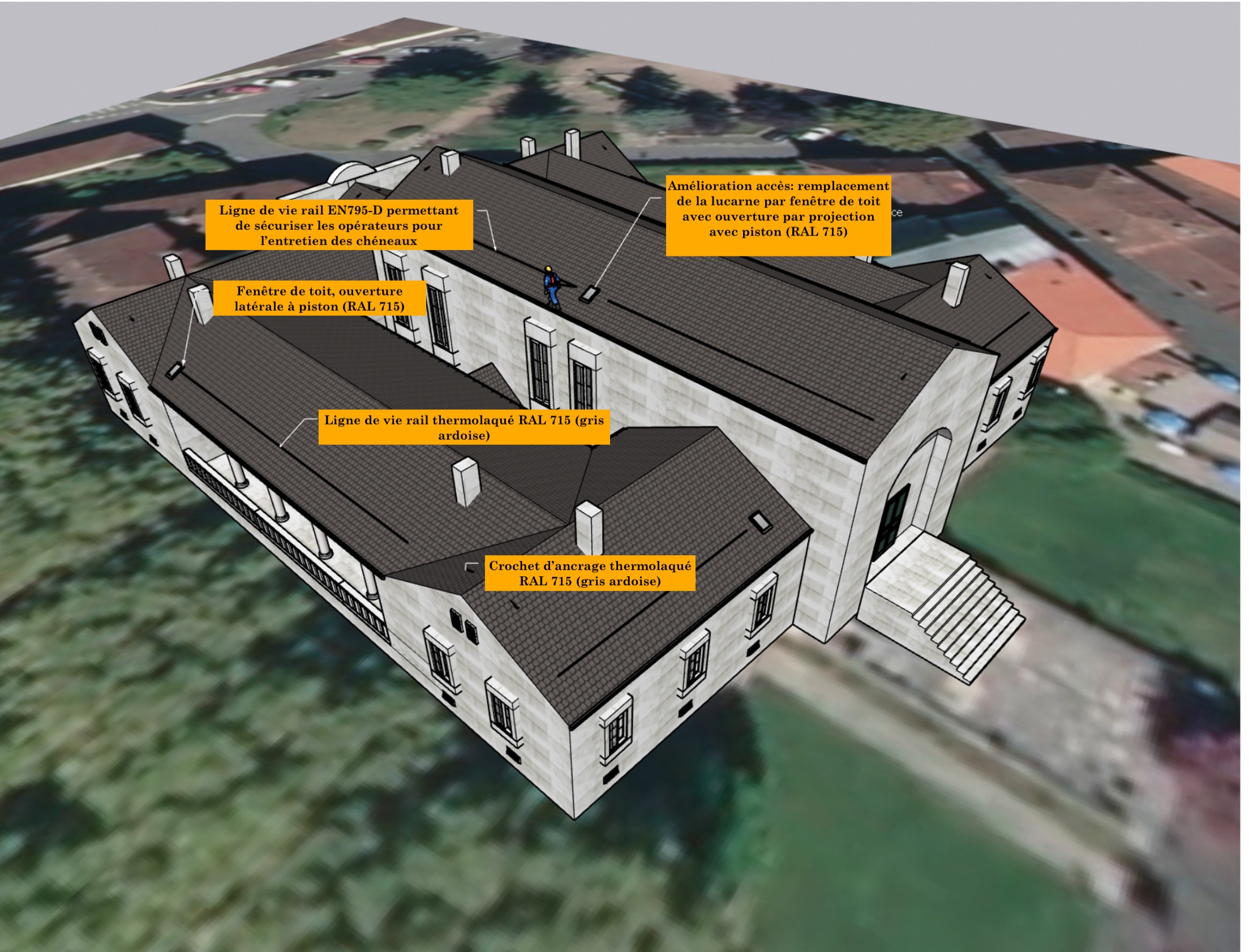 Figeac (Lot), préconisations de sécurisation des interventions humaines sur la toiture du palais de justice