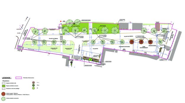 Le Fossat (Ariège), périmètre d’aménagement de la place du Foirail